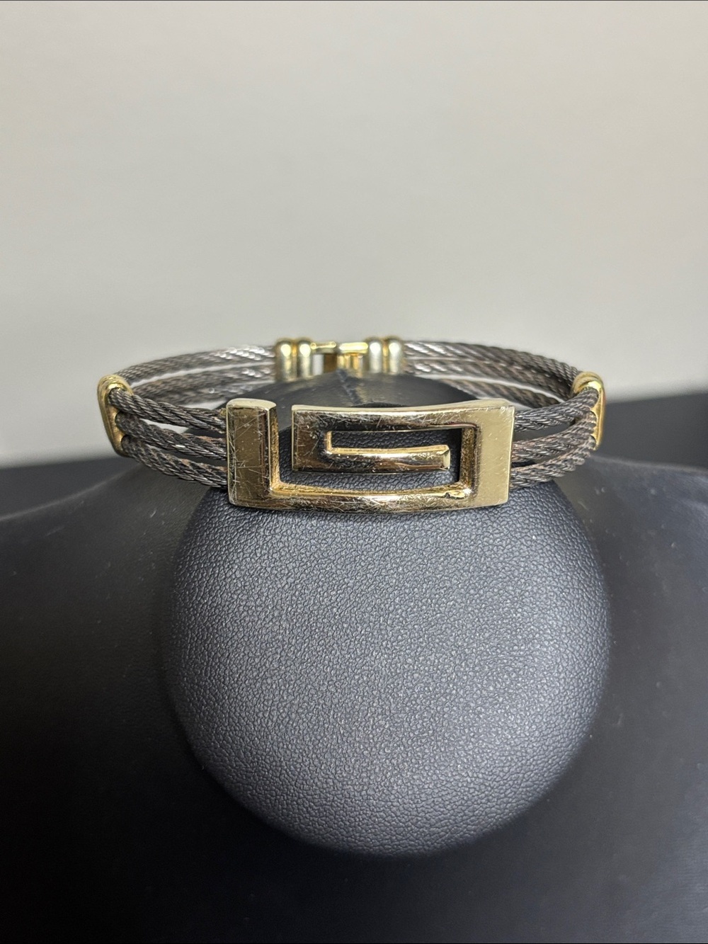 JH Gold Geometric Cable Bracelet with Gunmetal Cable Greek Key